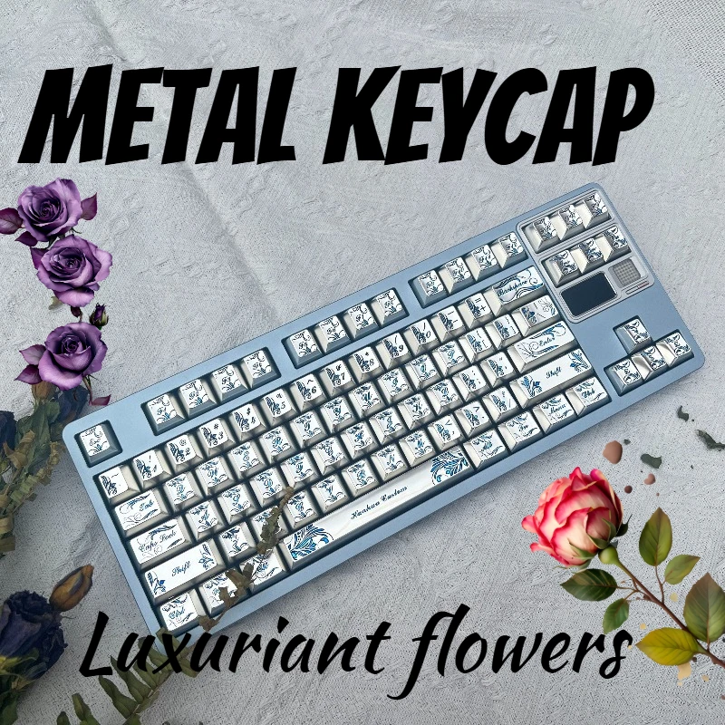 Luxuriant Flowers Metal Keycaps Made of Zinc Alloy with A Cherry Profile DIY in Silver Color Suitable for 60% and 70% Layouts