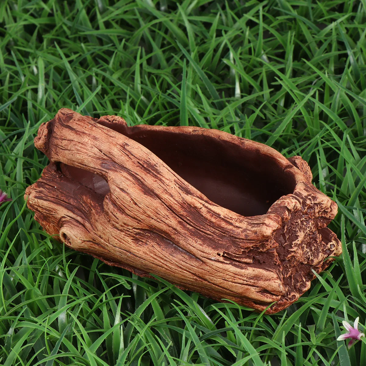 

Leakproof Cement Flowerpot Simulated Wood Stump Design Retro Planter for Home Office Decor Light Weight Succulent Plant Potted