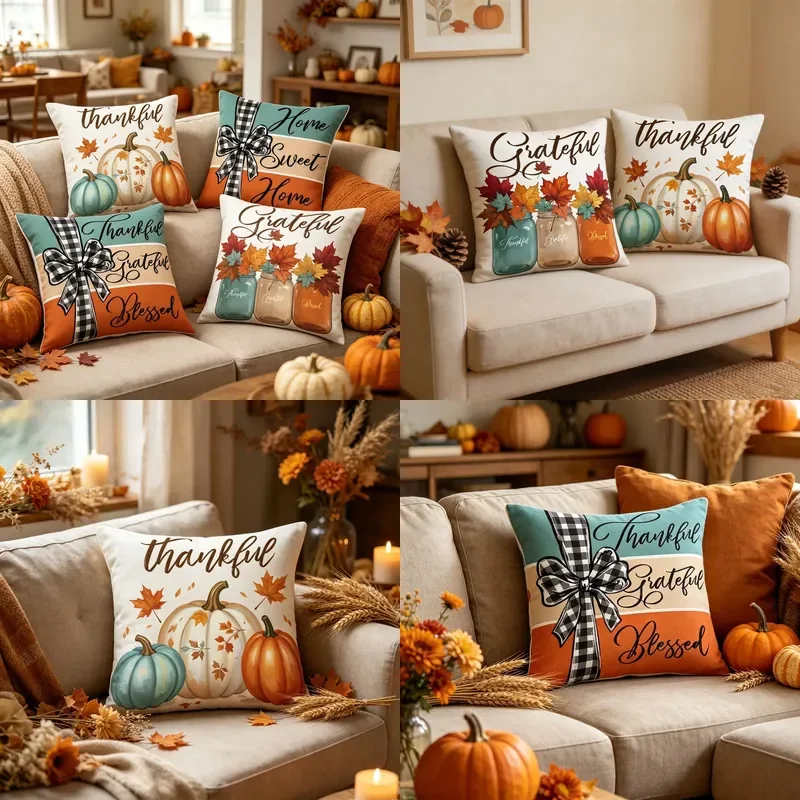 Amazon cross-border new Thanksgiving pumpkin maple leaf pillow cover holiday decorative cushion by pillowcase