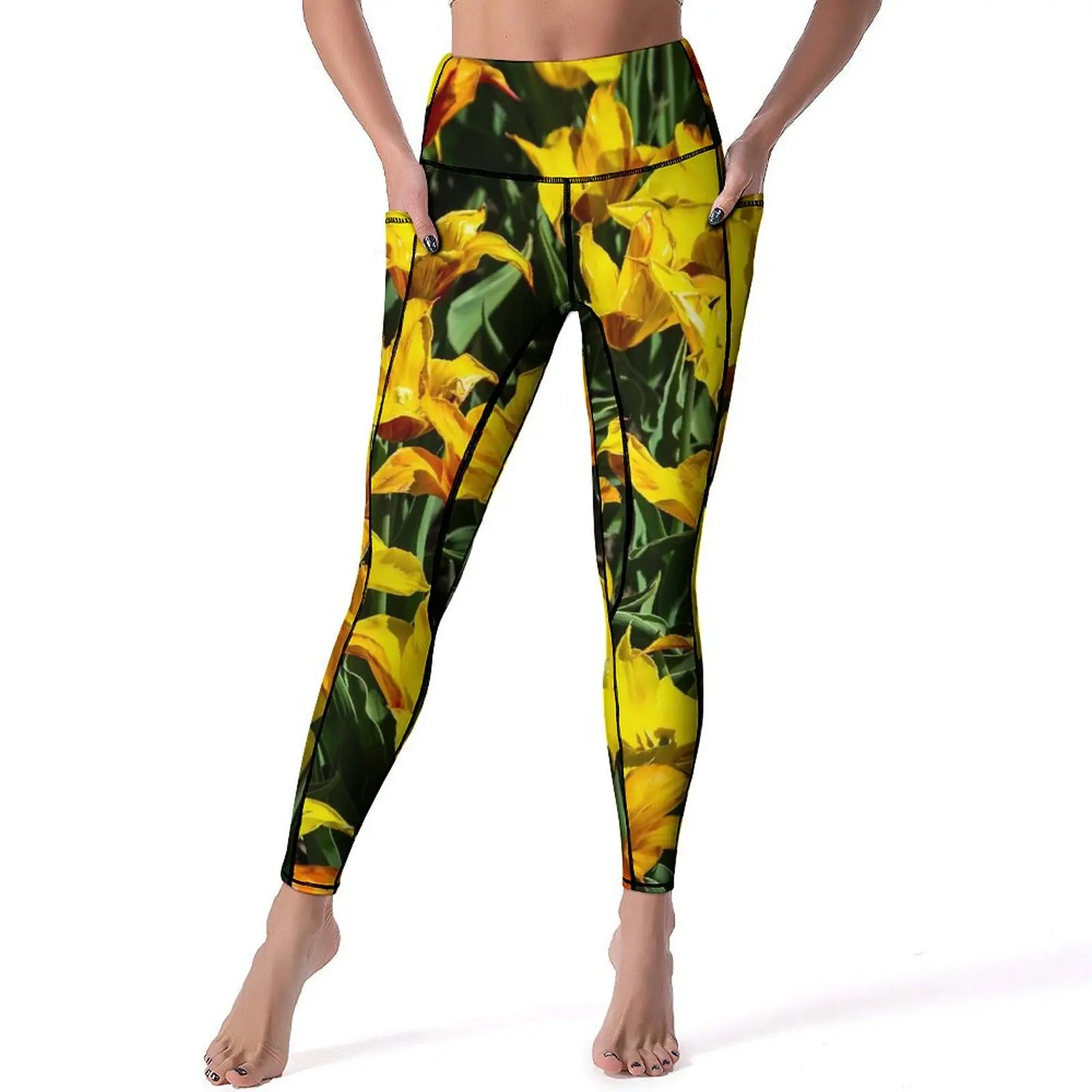 

Lily Floral Tulips Leggings Sexy Flower Print High Waist Yoga Pants Fashion Stretchy Leggins Lady Graphic Gym Sports Tights