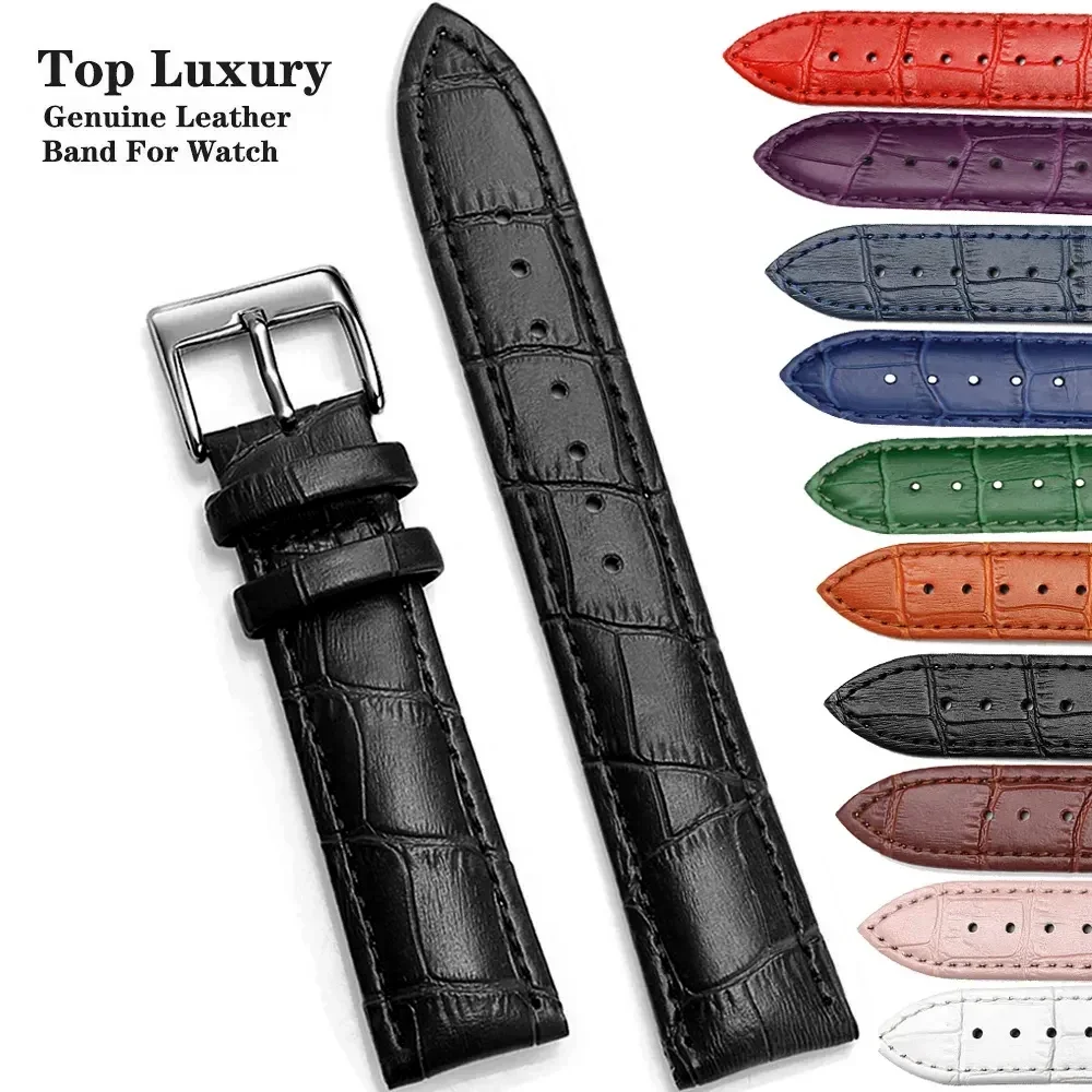 

Genuine Leather Watchbands 12/14/16/18/20/22/24 mm Watch Band Strap Steel Pin buckle High Quality Wrist Belt Bracelet