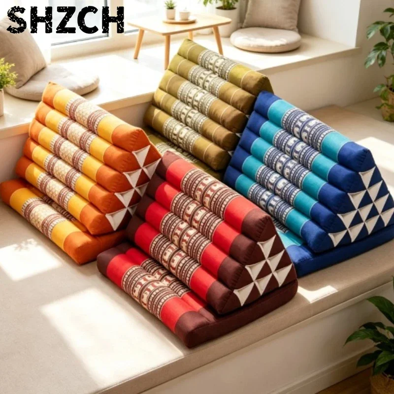 Triangular Headboard Pillow, Kapok Fabric Backrest Cushion, Breathable Lumbar Support for Sofa, Handmade Multi-Color Pillow