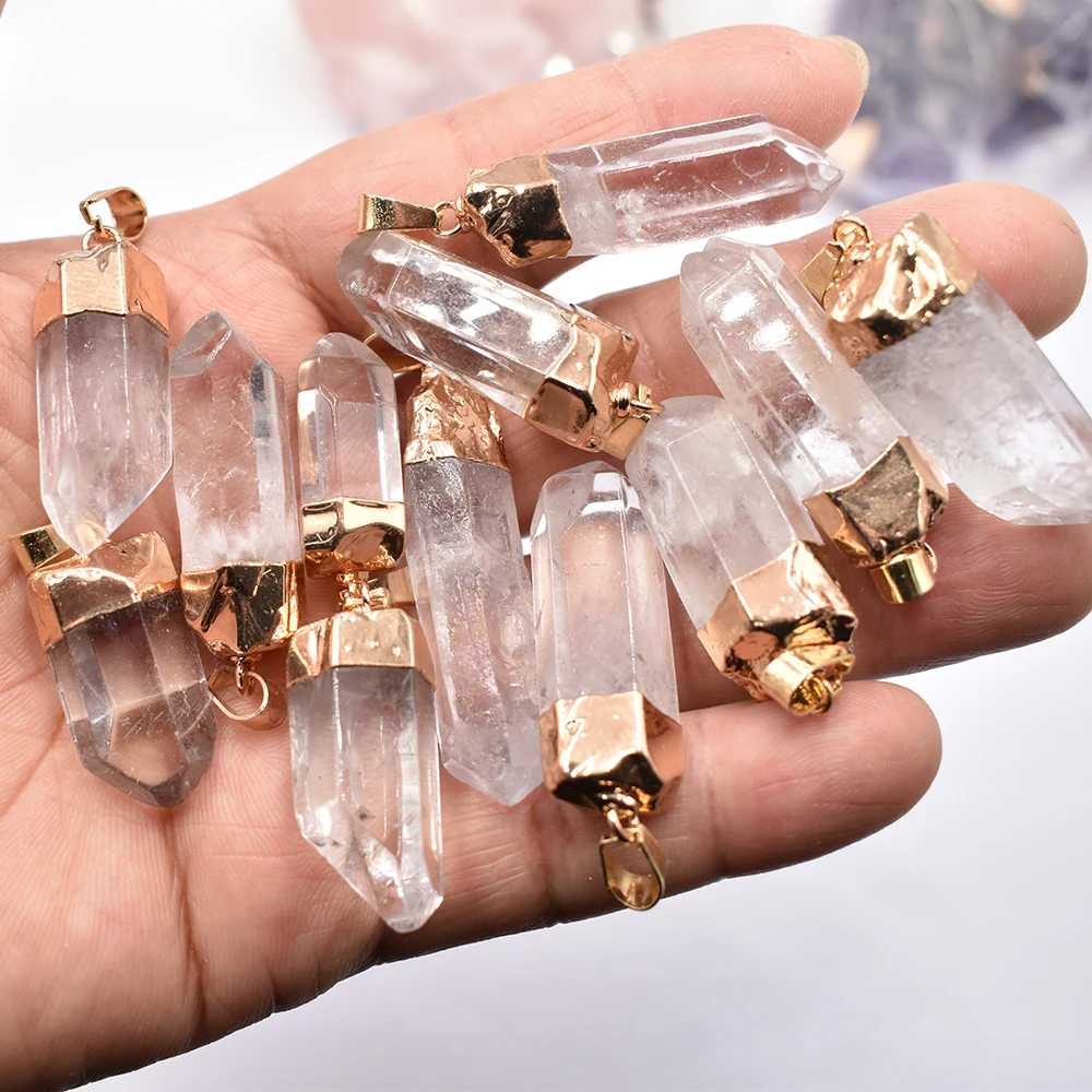 Colgantes de cristal blanco natural para la fabricación de joyas, colgantes irregulares con forma de Pilar, punto de Chakra, venta al por mayor, 12 unidades por lote gratis