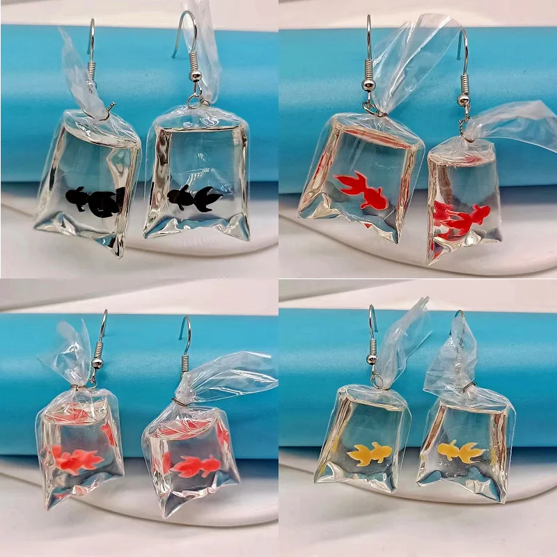 Fashion Creative Koi Fish goldfish Water Bag Dangle Earrings Cute Handmade Earrings Womens Jewelry