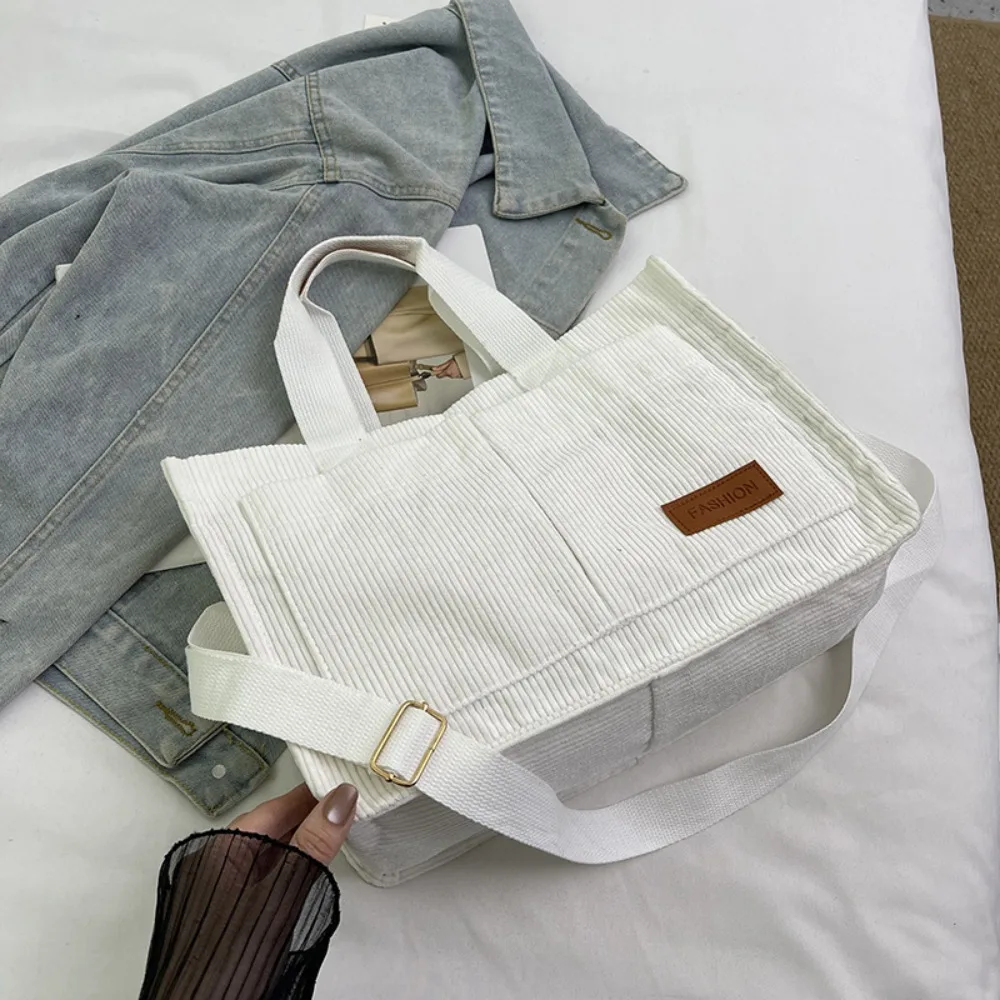 

Casual Large Capacity Corduroy Tote Bag Korean Style Simple Canvas Shoulder Bag Portable Fashion Cloth Handbag All-match