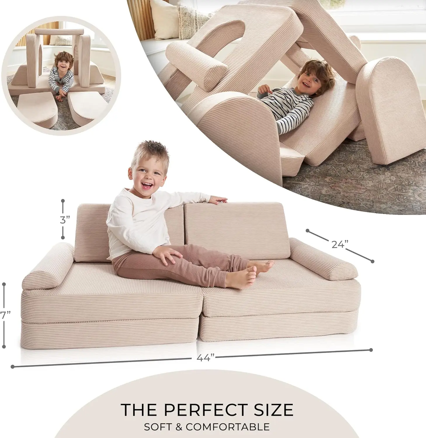 Kids Play Couch for Fun Play Time or Comfy Lounging - The Perfect Toddler Sofa to Boost Creativity and Easily Build Magical Fort