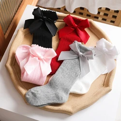 Children's Spring Autumn Baby Accessories Kids Newborn New Big Bow Pit Strip Baby Stuff Socks Solid Color Mid-height Stockings