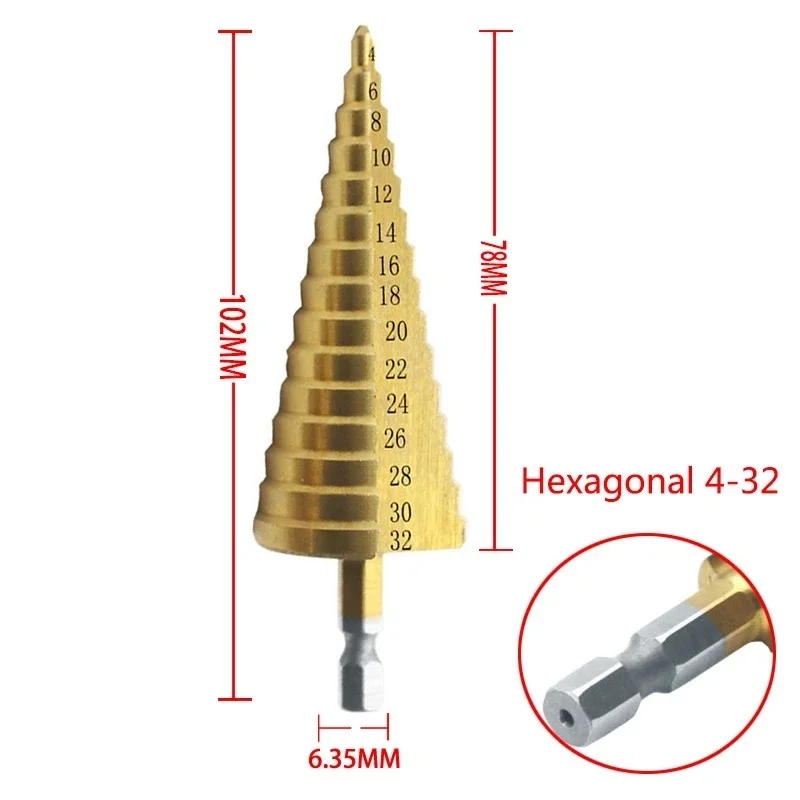 Broca escalonada de ranura recta HSS, cortador de agujeros de Metal y madera recubierta de Titanio, juego de herramientas de perforación de cono de núcleo, 3-12mm, 4-12mm, 4-20mm