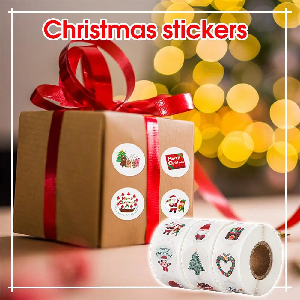 ملصقات عيد الميلاد للمغلف ملصقات عيد الميلاد المجيد المستديرة تصاميم ملصقات ديكور هدايا عيد الميلاد G5Z1 #3