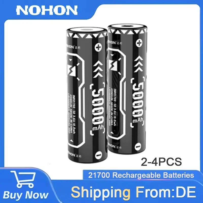 NOHON 2–4 Stück wiederaufladbare Batterien 21700 mit Ladegerät, 5000 mAh, hohe Kapazität, 30 A, langlebig, für Haushalt/Geschäft