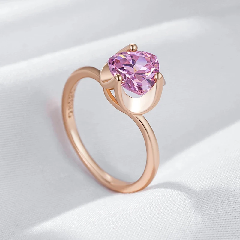 Wbmqda Geometric Pink Stone Ring For Women 585 Rose Gold Color Wedding Party Shiny Jewelry Accessories