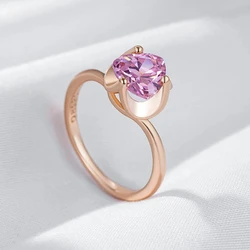 Wbmqda Geometric Pink Stone Ring For Women 585 Rose Gold Color Wedding Party Shiny Jewelry Accessories