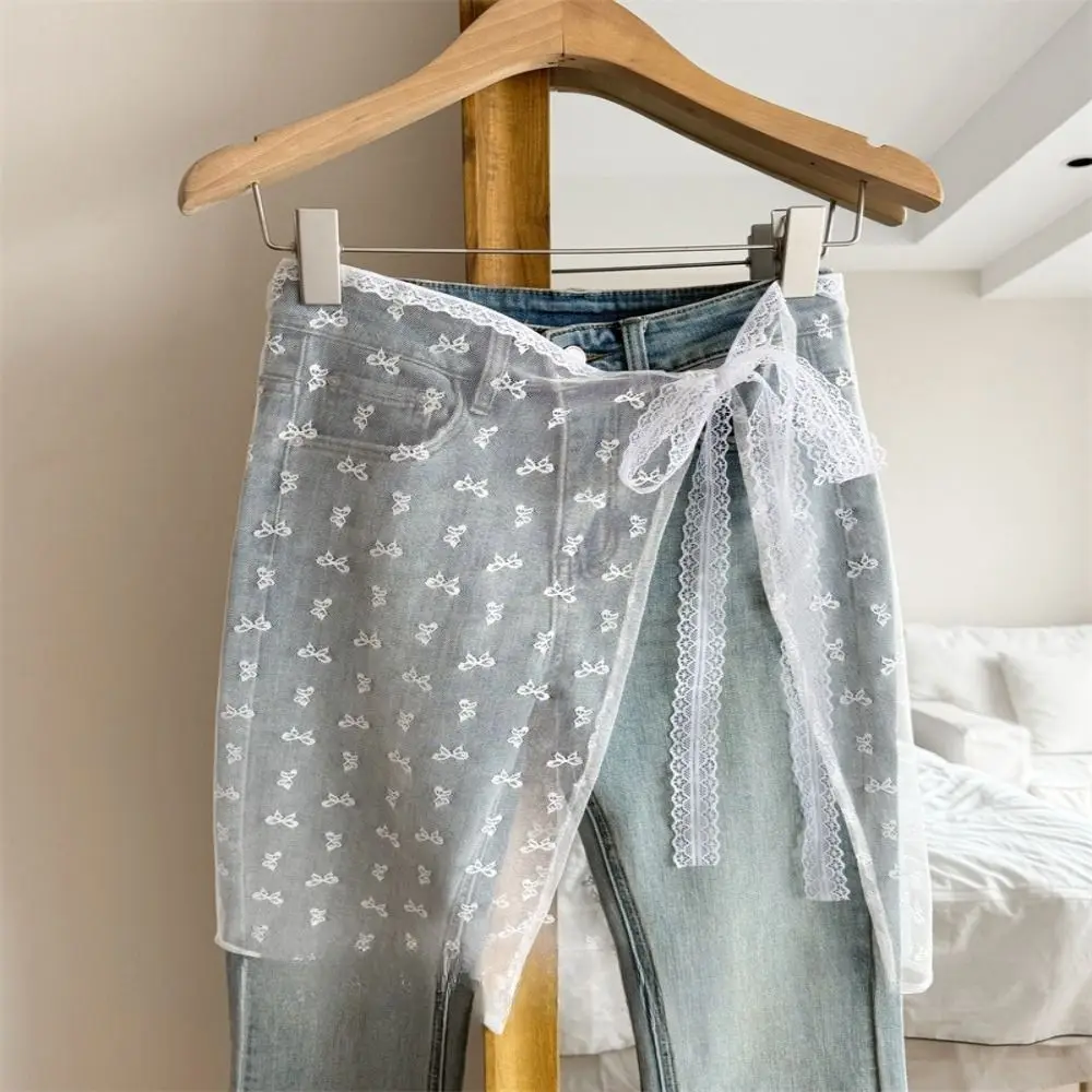 Fashion Lace Lace Layered Gauze Skirt Unique Lace Up Thin Lace Floral Skirt Korean Version Tie Up Spicy Girl Apron Summer