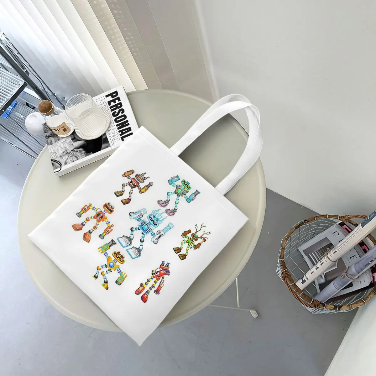 My Singing Monsters Wubbox Shopping Bags Canvas The Tote Bag Foldable for Girls Shoulder Tote Travel Handbag
