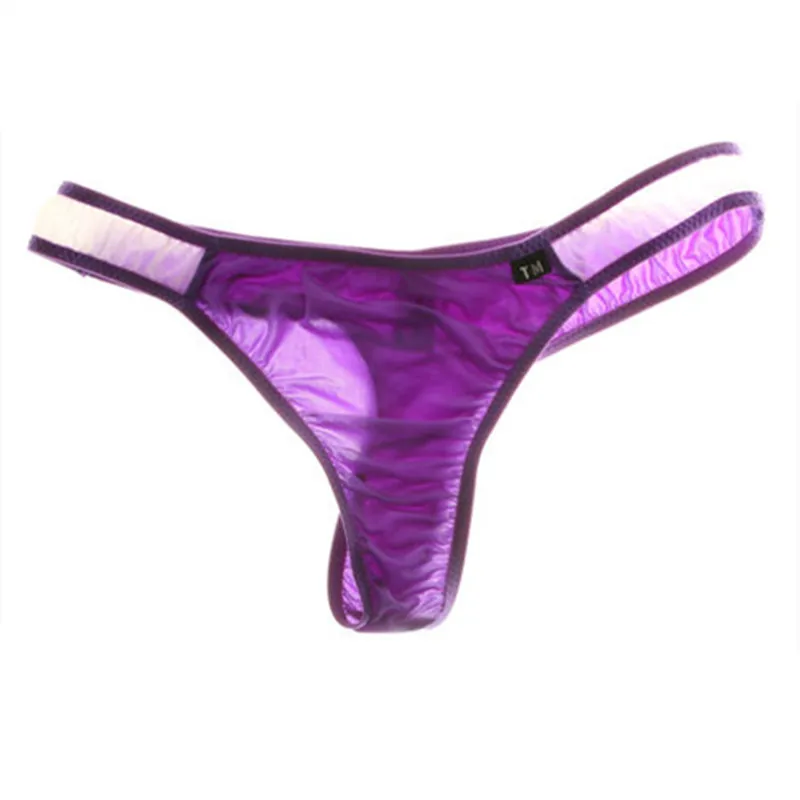 Contrast‑Color Men Sports T‑Back Thong Sexy Silky Soft Breathable High Elastic Light‑Weight Male Panties