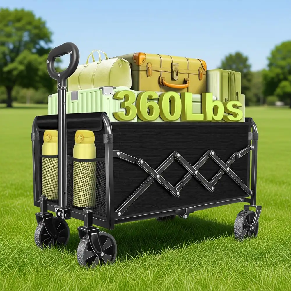 

Collapsible Folding Wagon Cart - 360Lbs Capacity for Sports, Camping, Storage, Travel, Shopping