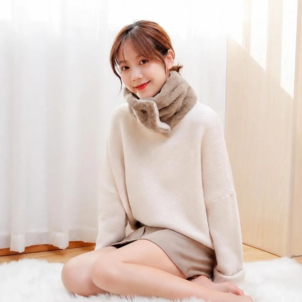 New Double-Layer Faux Fur Scarves Soft hickening Circle Scarf Warm Solid Color Ring Scarves Women