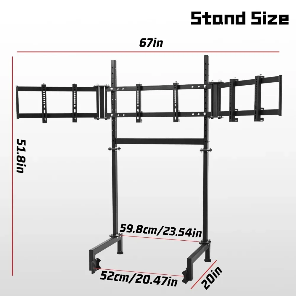 sim racing triple M stand with adjustable height & width for 24-32 inch display 3 screens tv mount compatible with