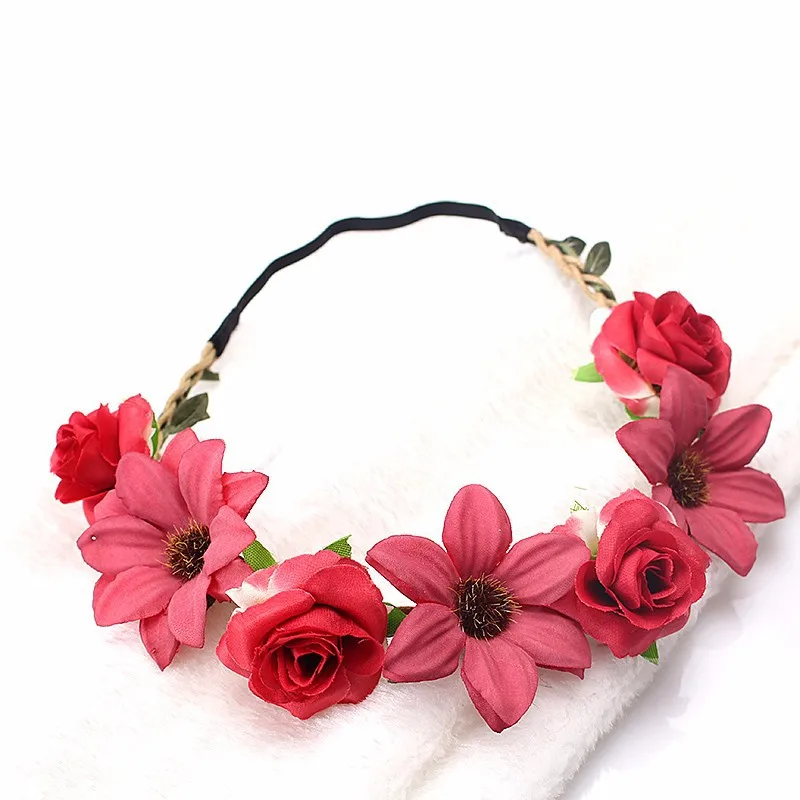 20pcs Flower Crown Garland Headband Hair Wreath Floral Headpiece with Adjustable Elastic Ribbon   Party    Wedding Festival