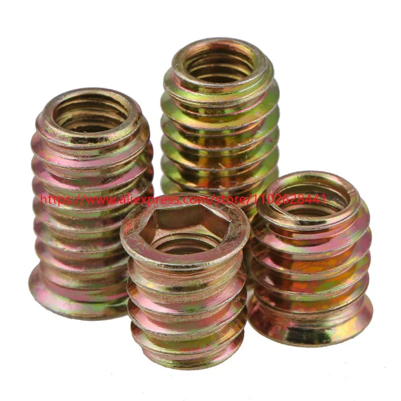 Din7965 M6 M8 M10 Zinc Alloy Thread For Wood Insert Nut Flanged Hex Drive Head Furniture Nuts selection length 9mm to 30mm