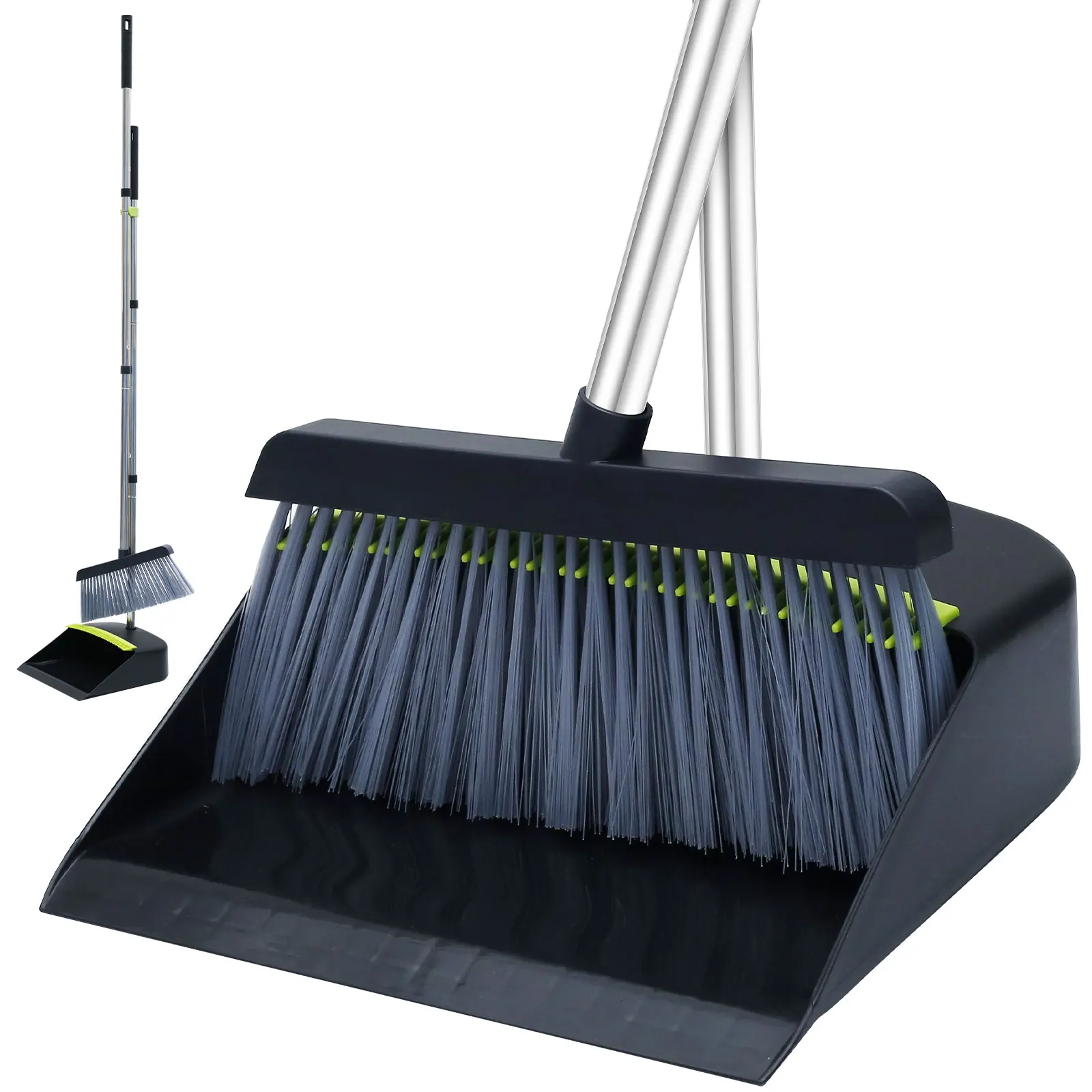 

Broom and Dustpan Set with Long Handle Portable Dustpan Broom Combo Reusable Sweeper Dustpan Set with Comb Teeth 180° Rotatable