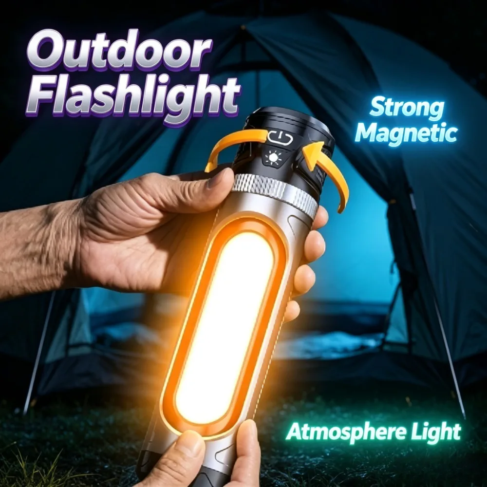 Portable Super Bright Outdoor Flashlight Magnetic Atmosphere Light Torch for Camping Field Power‑Outage Emergency Lighting