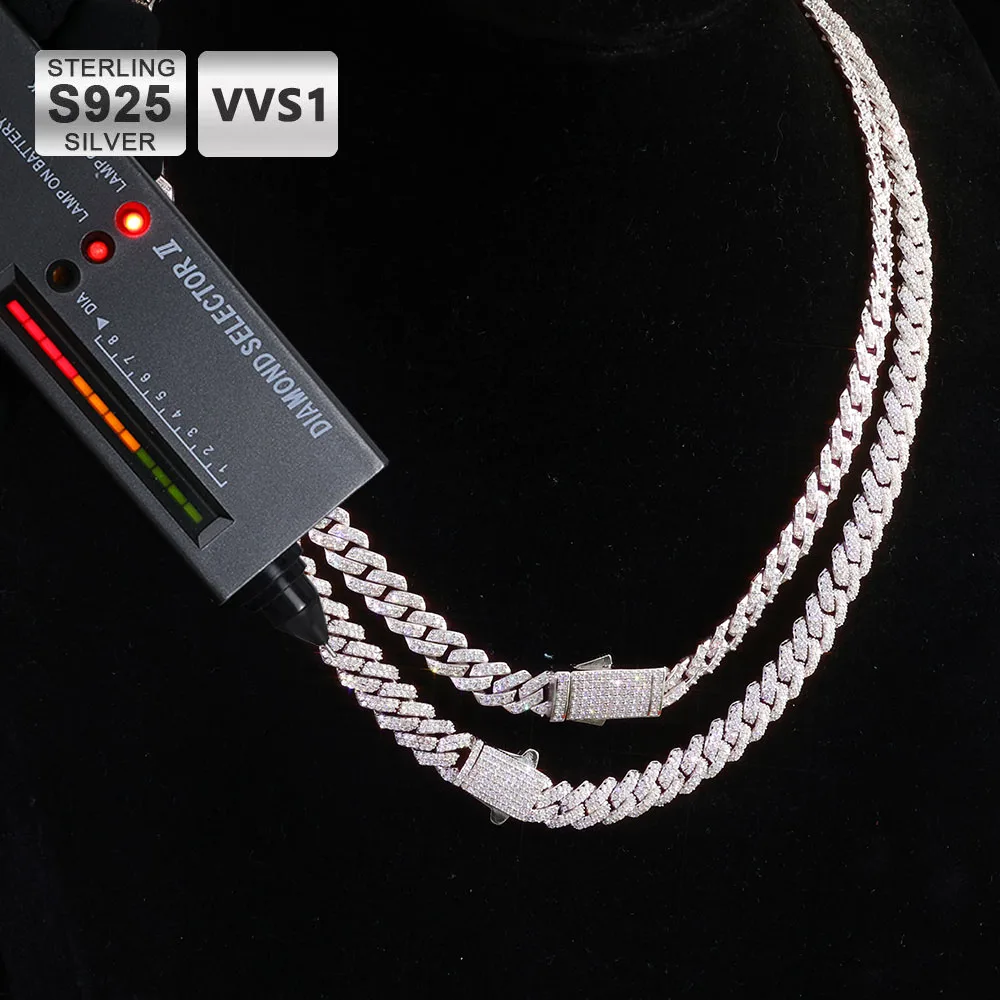 

ICEBLING 925 Silver Moissanite Cuban Chain Prong Setting Iced Out 1/2 Rows Pass Diamond Tester VVS Necklace Hip Hop Jewelry