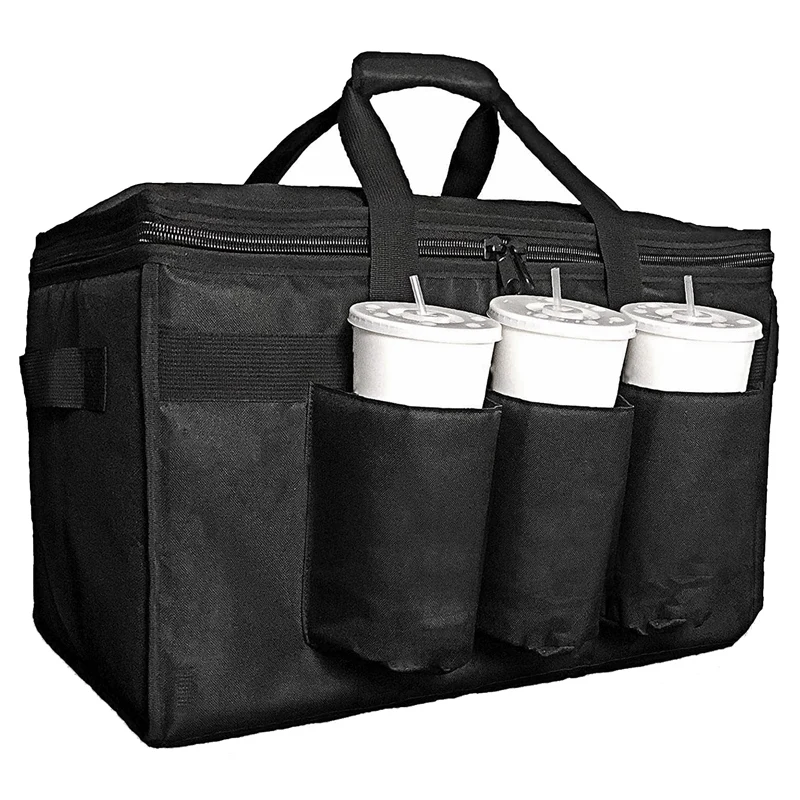 A01V 1 Piece Food Delivery Bag Black 600D Oxford Cloth For Beverages, Grocery, Pizza, Commercial Quality Hot And Cold