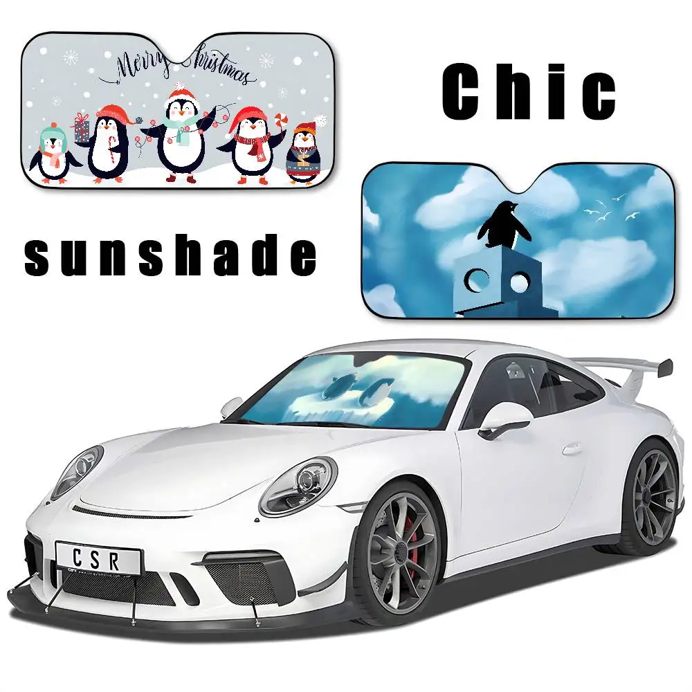 Penguin Car Sunshade Car Sunshade يغطي غطاء الزجاج الأمامي العالمي القابل للطي #4