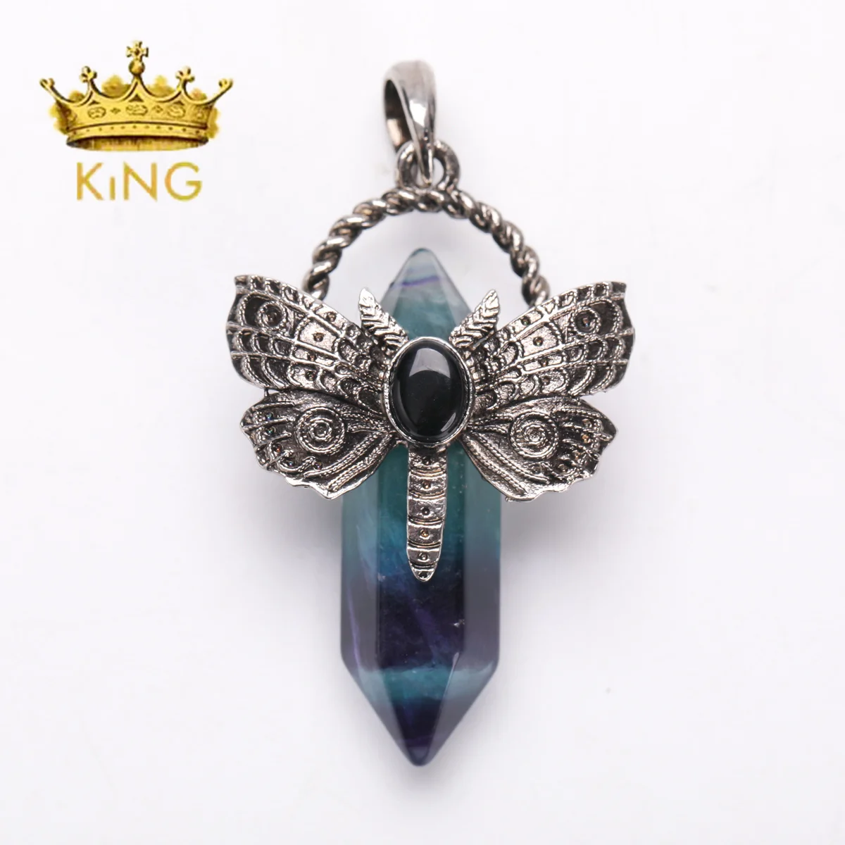 Gunmetal Charms Dragonfly Pendant,Healing Crystals Point Natural Gemstone Charms Spiritual Jewelry Pendant for Necklace image 4