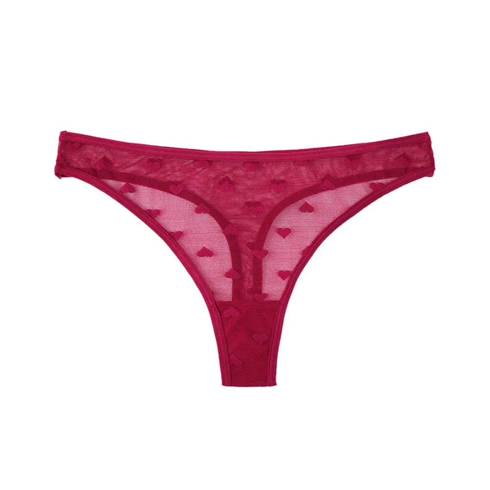 1pc Sexy Sheer Mesh Pantie Cute Heart-shaped Print Briefs Low Waist Fashionable Comfortable Breathable Underwear