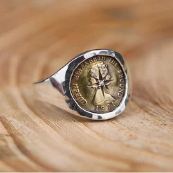 HX Adjustable Elizabeth Brass Coin Ring - New Design Handmade Ray Point Fashion Trend Open Ring Jewelry Accessory