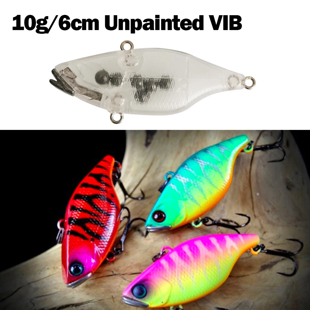 10pc Unpainted Lures 6cm10g Sinking VIB Fishing Lure Lipless Crankbait Artificial Hard Bait All Depth Bass Ice Fishing Tackle