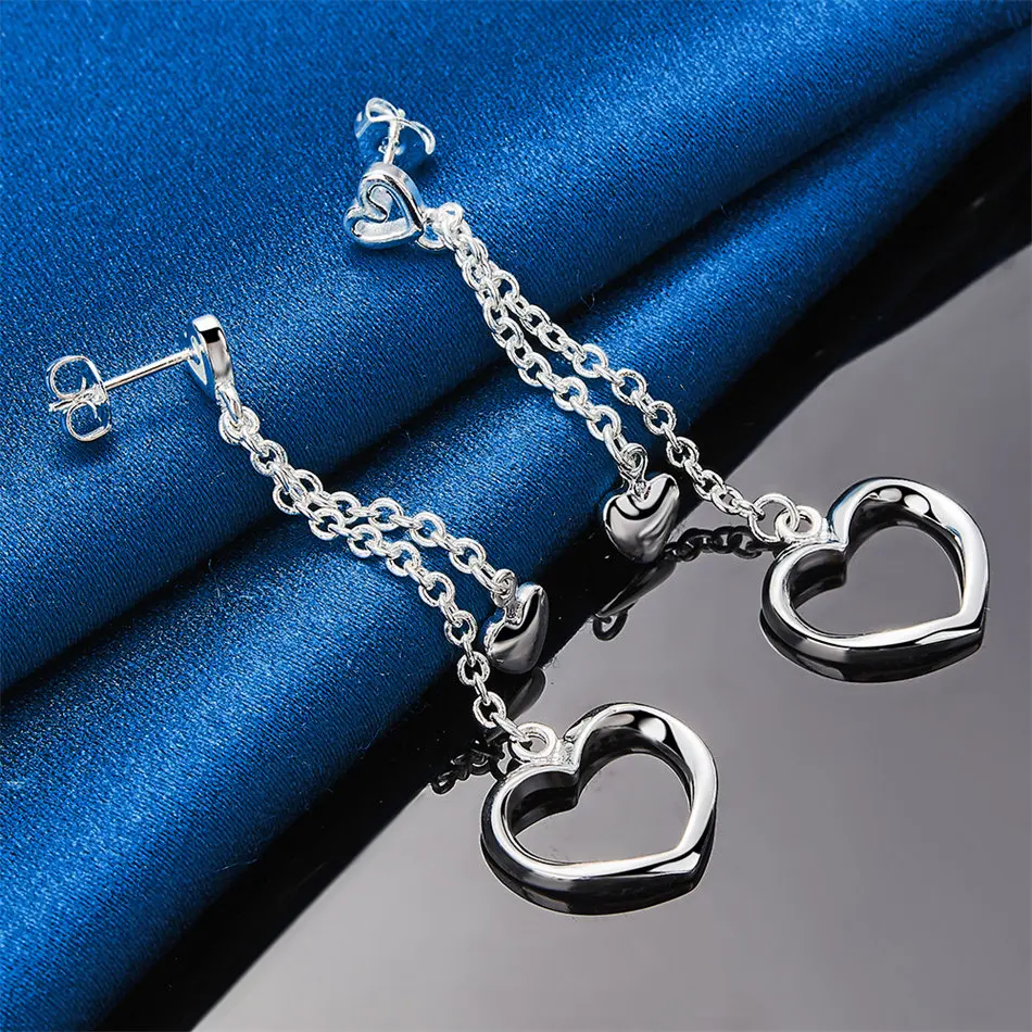Women's 925 Sterling Silver Heart-Shaped Pendant Earrings