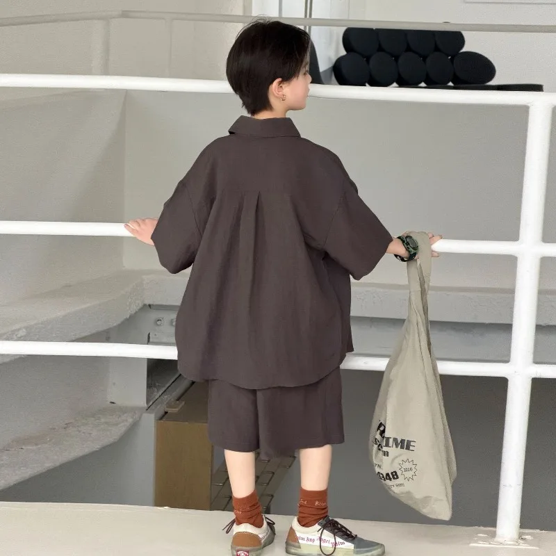 Boys' Shirt Set, Summer Thin Two-piece Set, Children's Loose Short-sleeved Shirt Collar Top, Korean Style, Cool Shorts, 2026