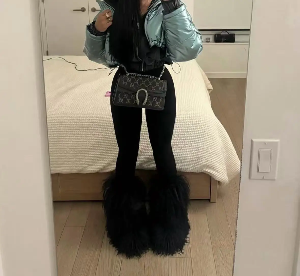 

Сапоги из натурального монгольского меха, шерстяные сапоги средней длины, женские зимние ботинки, женские теплые зимние ботинки, женская обувь на меху