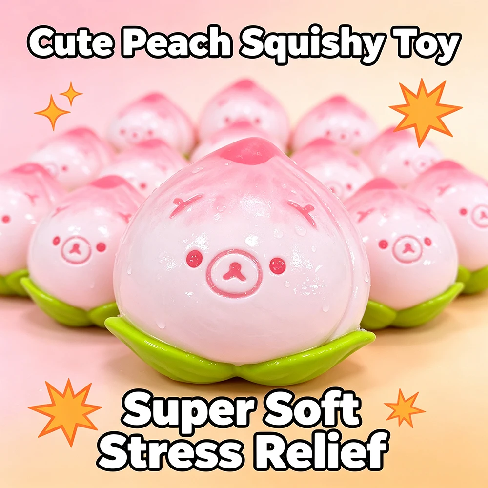 1/2 Stück Weiches Pfirsichförmiges Quetschspielzeug Kawaii Frucht Stressabbau-Spielzeug Niedliche Schreibtisch-Dekoration Entspannendes Accessoire
