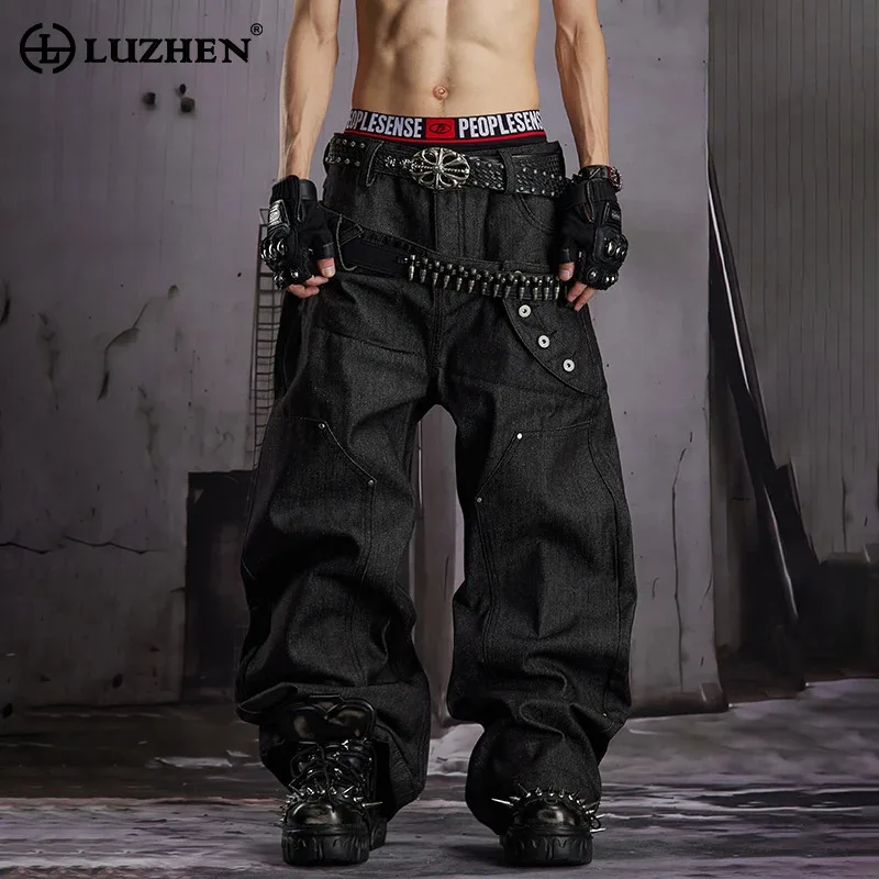LUZHEN 2026 New Trendy Original Double Waist Design Loose Wide Leg Jeans Men's Fashion High Quality Street Denim Pants JY8789