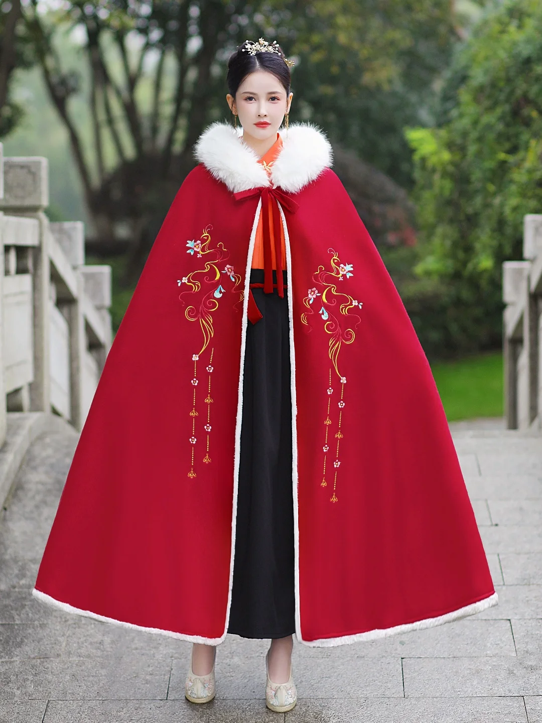 Hanfu cape winter cape female Chinese style red festive adult New Year's greeting thickened outer wear long antique coat