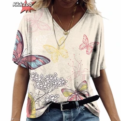 Butterfly Casual Clothing V-Neck Short Sleeve Tshirt Fashions Women's Tshirts Plus Size Tops Summerretro Everyday Life Clothing