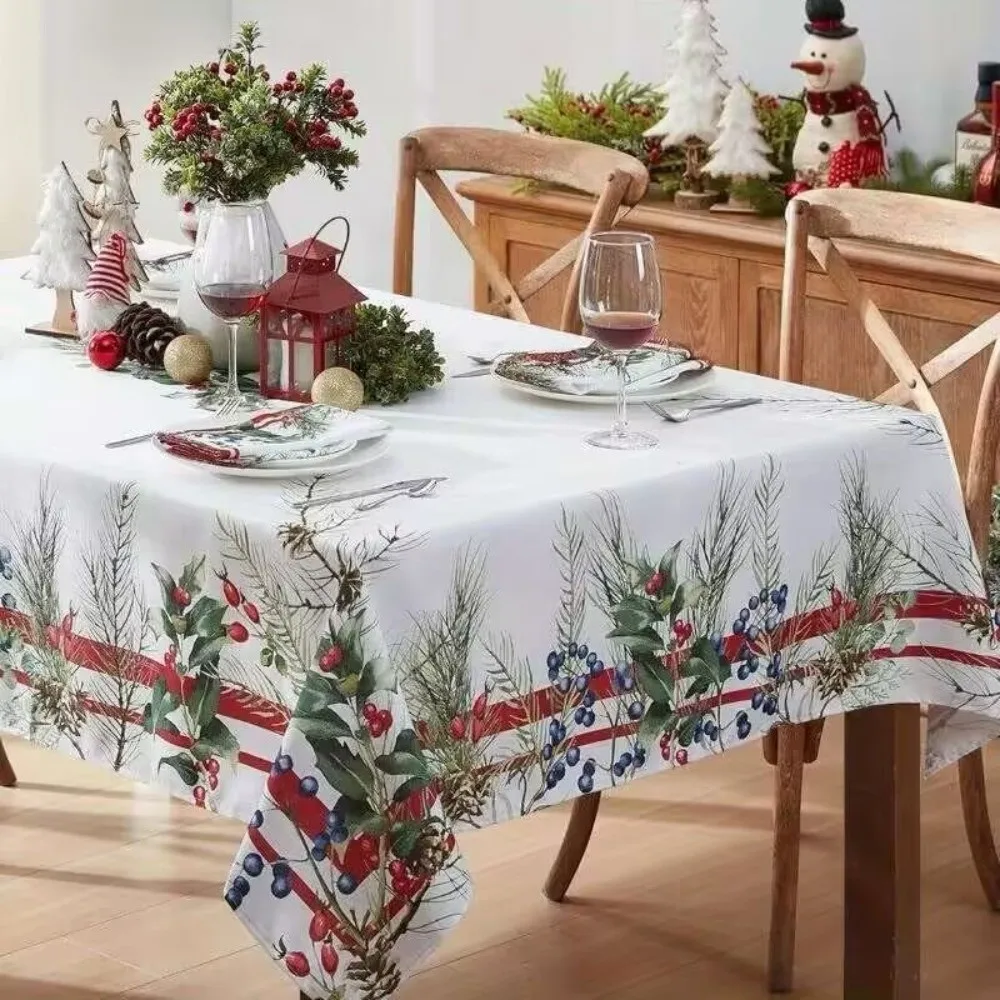 New Rectangle Decorative Table Cloth Christmas Themed Reusable Table Cover Dust-proof Xmas Tablecloth Kitchen Decoration