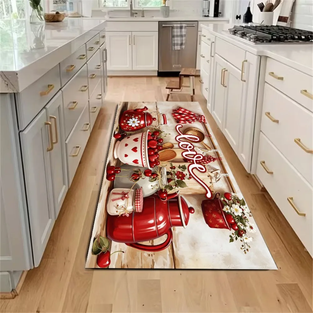 3D Visual Effect Red Cherry Pattern Kitchen Carpet Mat Rug Home Decoration Utensil Design Floor Decor Dining Room Living Room
