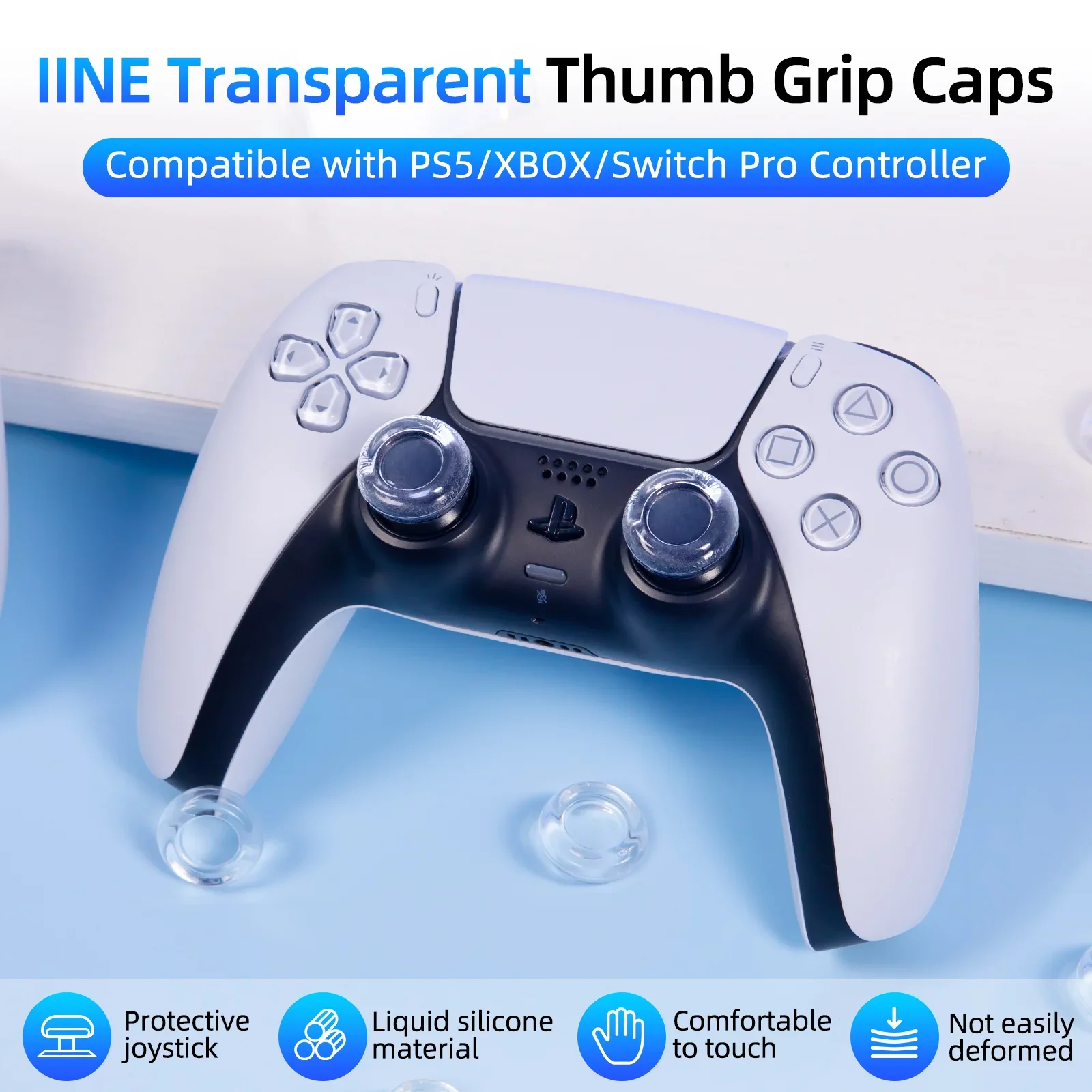 

Transparent Thumb Grip Caps for PS5/XBOX/Switch Pro Controller, Non-Slip Silicone Thumbstick Joystick Cap Analog Stick Covers