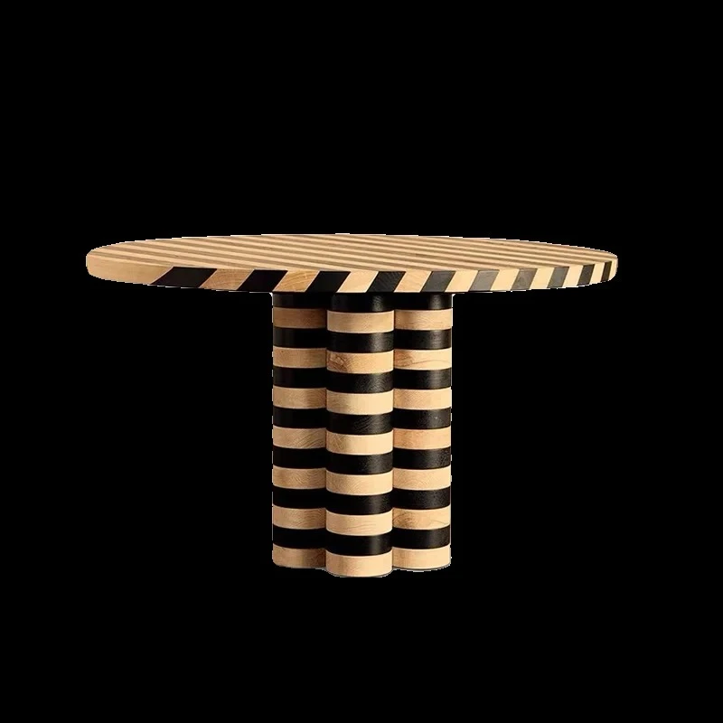 

Medieval retro round solid wood cream style dining table Italian minimalist designer hand-painted table