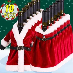 10-1PCS Wine Bottle Cover Christmas Red Velvet Dress Clothes Wine Bottles Bags Dinner Table Ornament New Year Party Home Decors