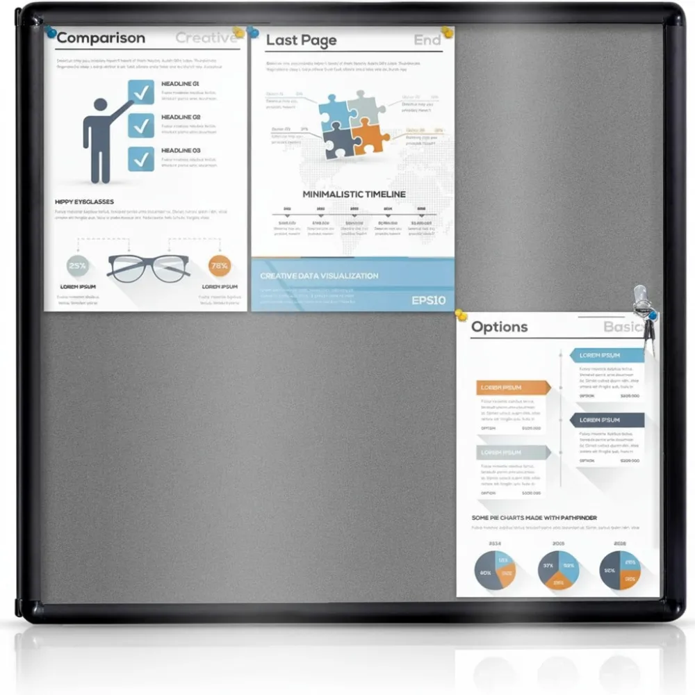 

Lockable Enclosed Bulletin Board with Grey Felt, Black Aluminum Frame, Shatter-Resistant Acrylic Door for Office School Business