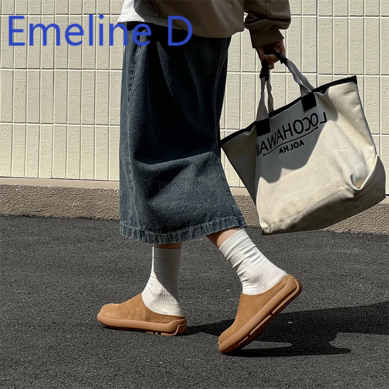 

Couple's Bean Shoes Fashion British Style Half Bag Boken Shoes Big Head One Foot Casual Flat Shoes Simple Style Baotou Slippers