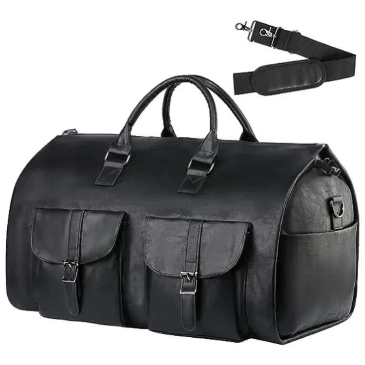 Leather Foldable Duffle Bag Suit Travel Bag Waterproof Extra Large Weekend Bag Portable Flight with Shoe for Men Women Cubes