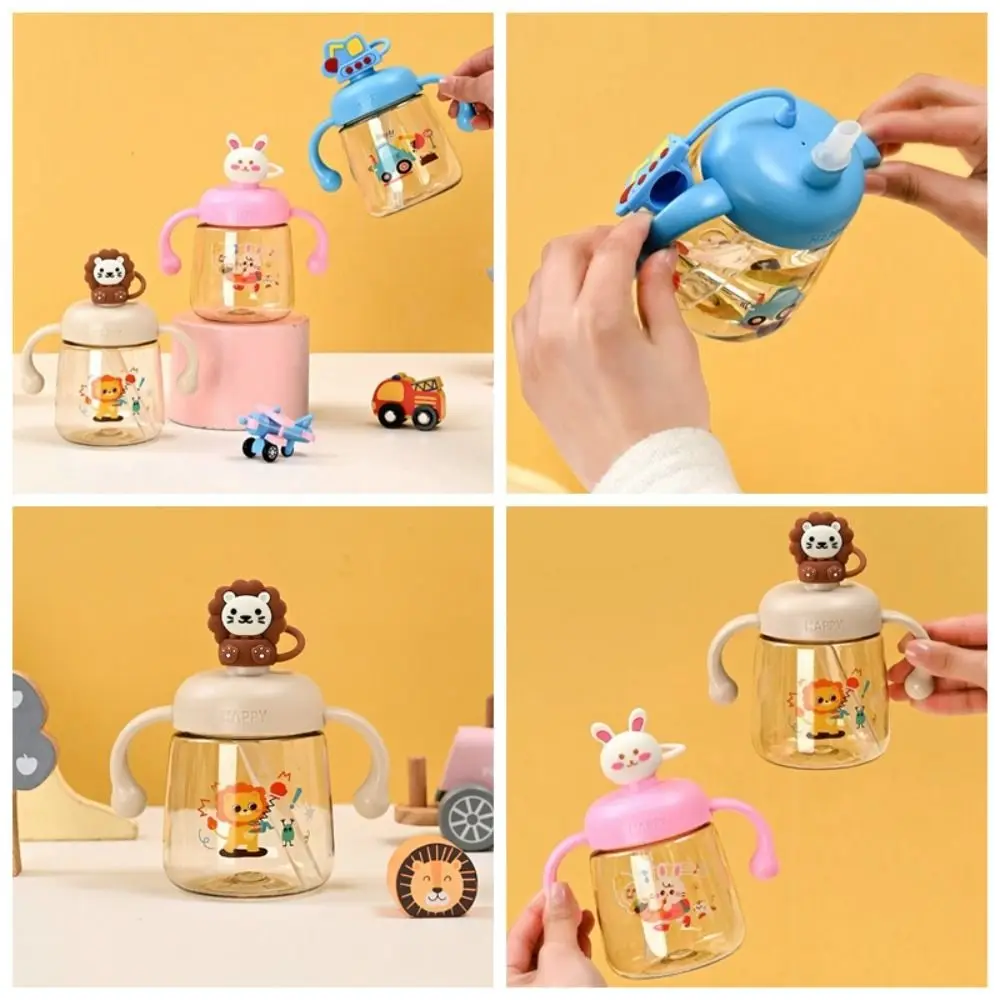 Creative Cartoon Baby Feeding Bottle 350ml with Straw Baby Drinking Cup Wide Caliber Drop Resistant Toddler Milk Cup Outdoor