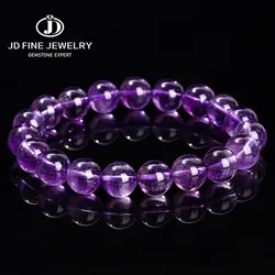 JD Natural Amethyst Quartz Bead Bracelets Women Reiki Healing Energy Purple Crystal Stretch Bangles Yoga Jewelry Couple Gifts